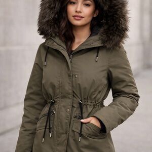 Olive Green Fur Hooded Women's Parka
